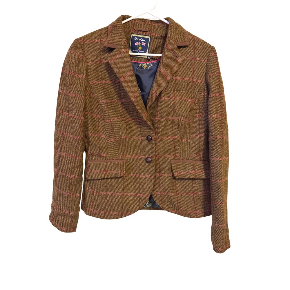 Boden British Tweed by Moon Wool Blazer Brown Pink Windowpane Check 12R academia